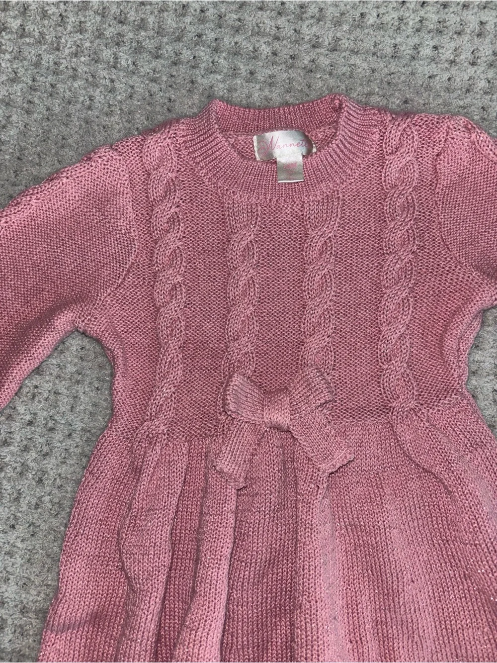 Girls Pink Knit Bow Sweater Dress with Matching Pink-Accent Tights